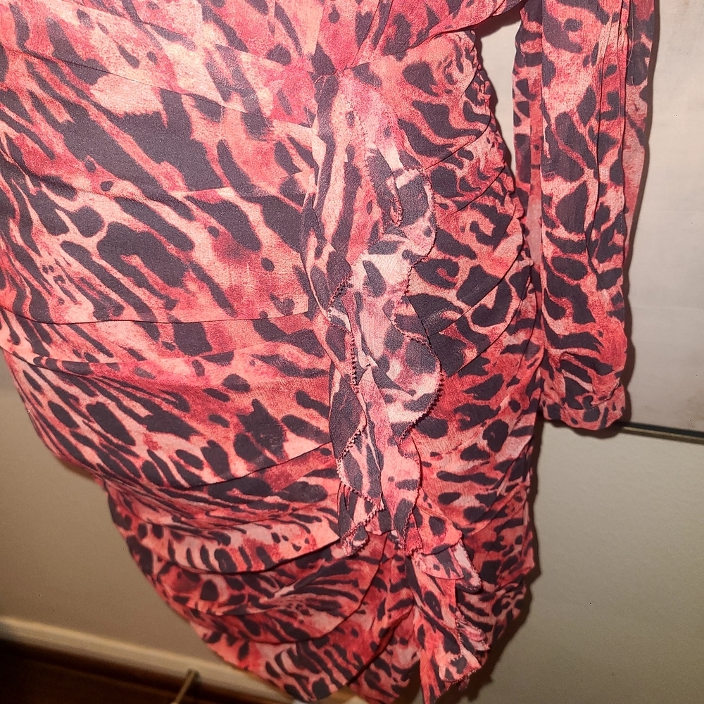 All Saints Red and Black Animal Print Mini Dress - Picture 4 of 10